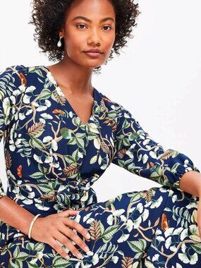 Loft Floral Leafed Tie Front Midi Dress 6